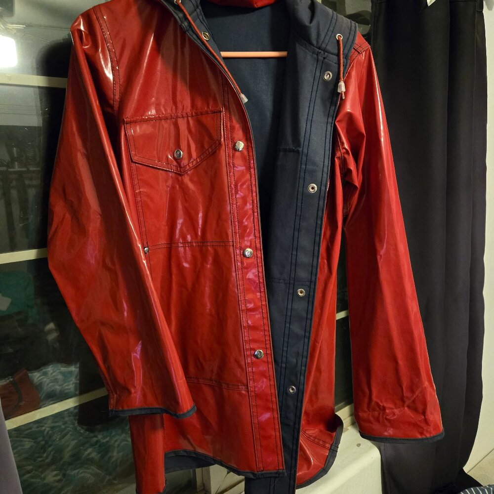Lot One of Boston Red Raincoat.